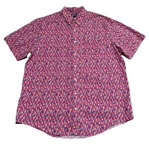 Lands End Button Up Shirt Mens XL/Tall Pink AOP Sail Boat Nautical Resort Preppy
